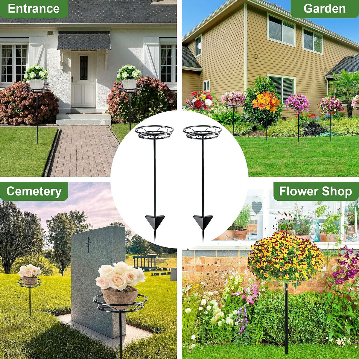 Tellingyou 4 Pack Adjustable Outdoor Flower Pot Stand, Plant Stands(Black) | Metal, Spring Summer Versatile Plant