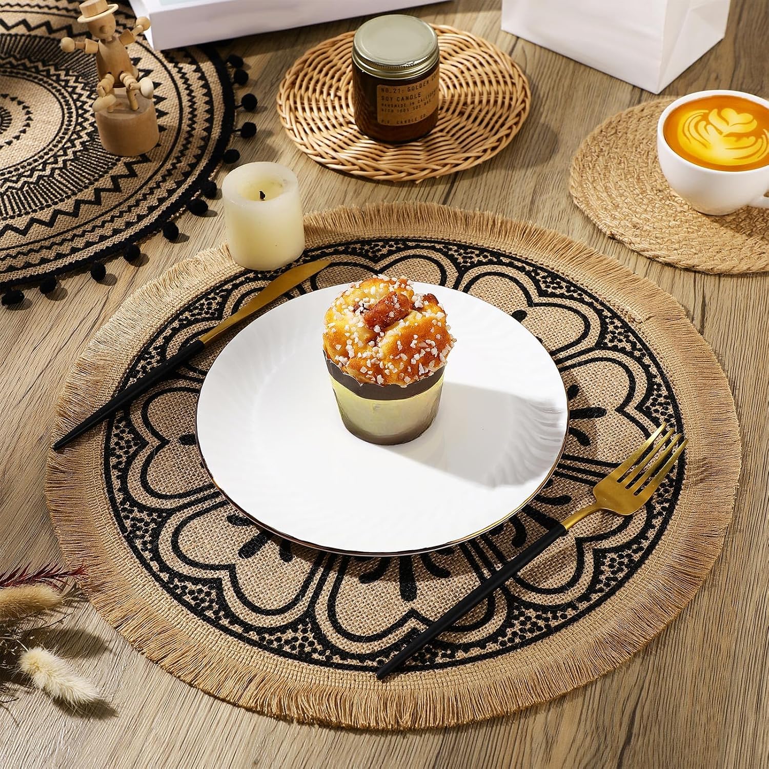 Boho Wall Basket Decor Woven Rattan Seagrass Wall Decor Hanging Rustic Farmhouse Round / Set of 15