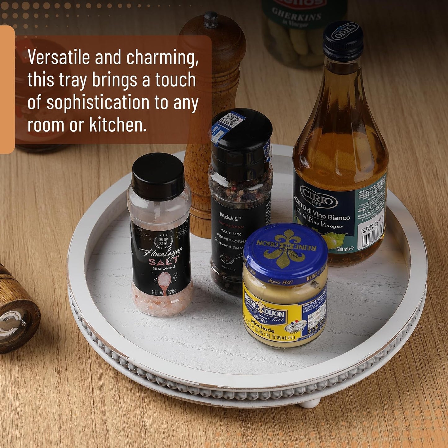 Wooden Round Tray / Light Gray