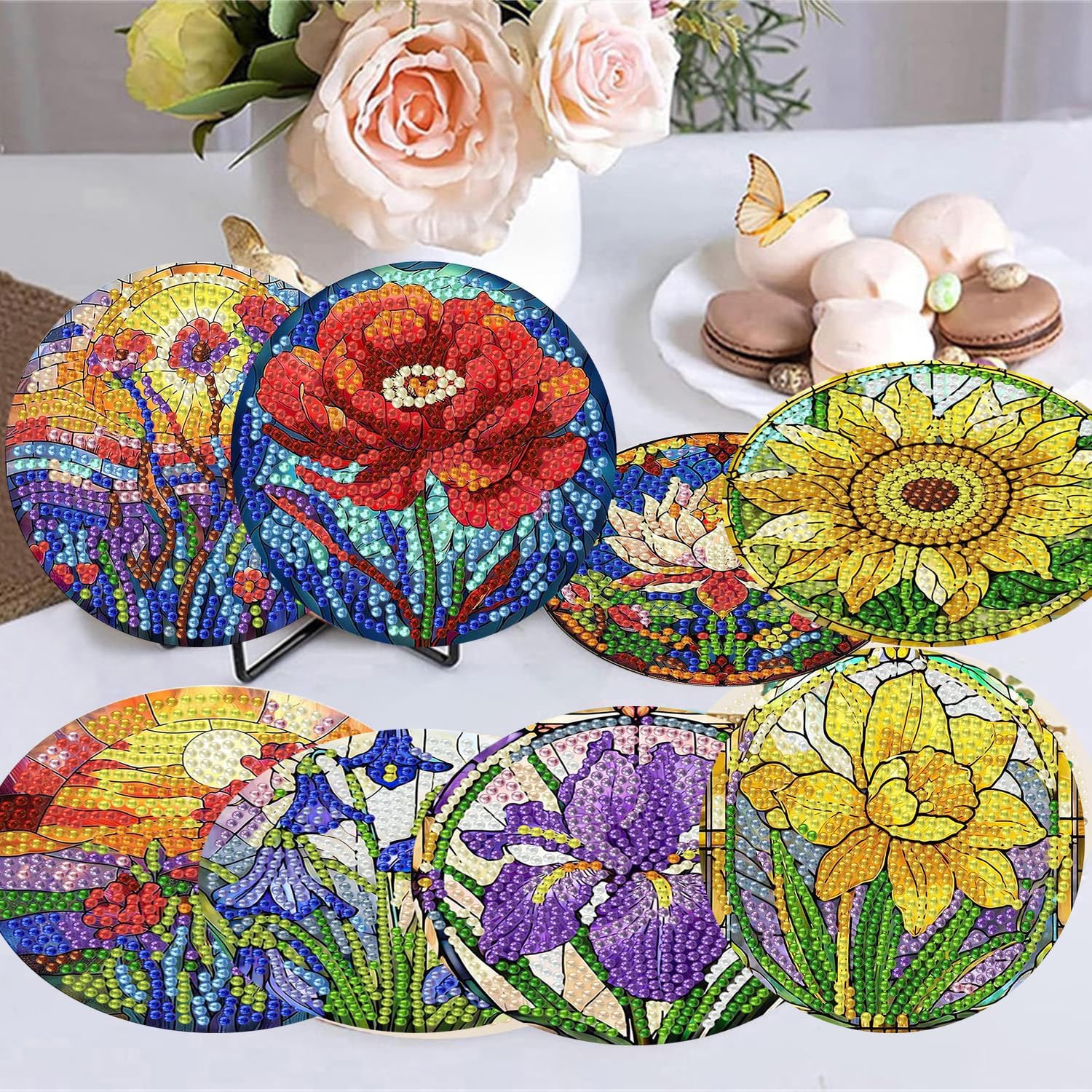 Diamond Art Coasters Flowers Diamond Painting Coasters Kits Flower / Flowers Coasters / Set of 8