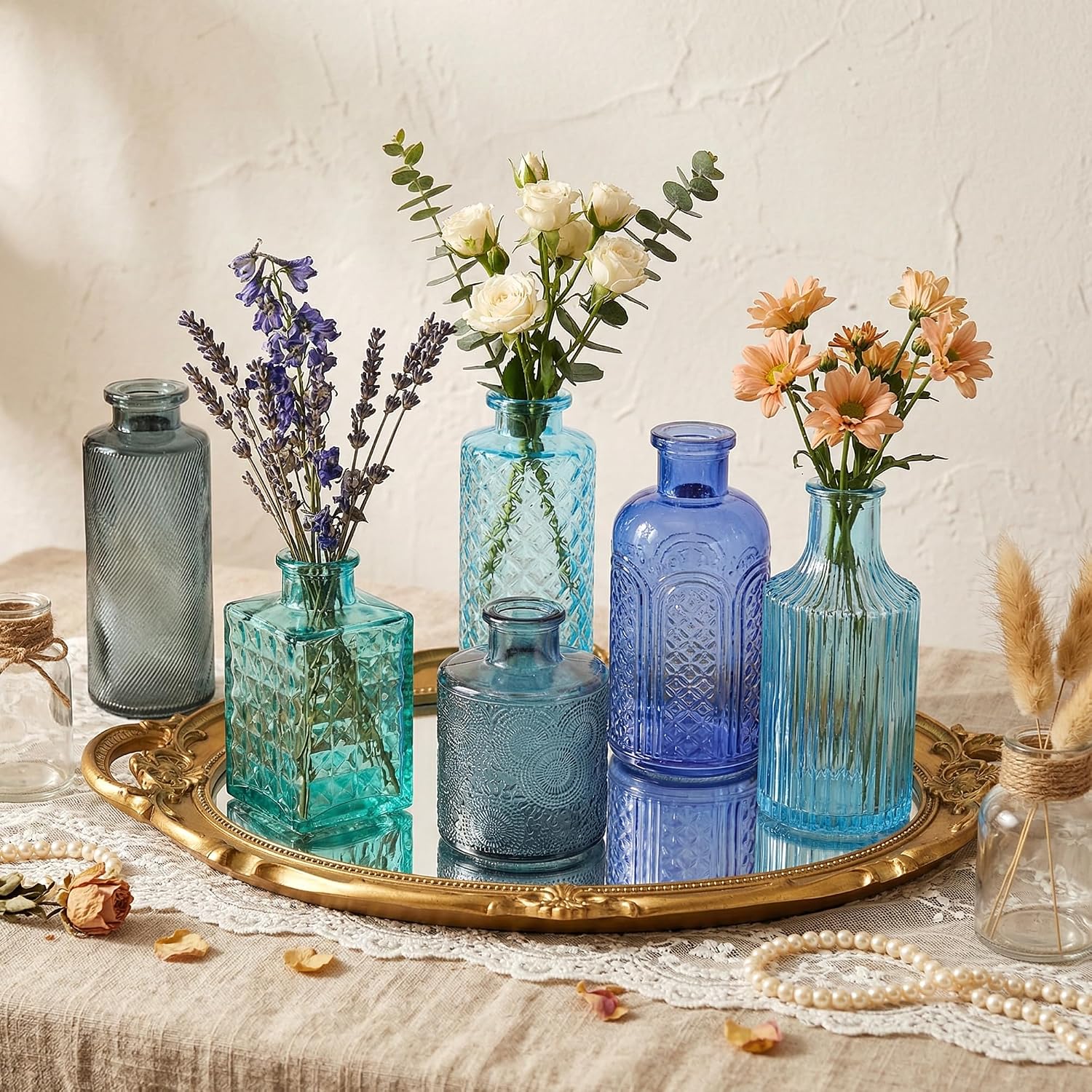 Blue Glass Bud Vases / Blue Series / Set of 15