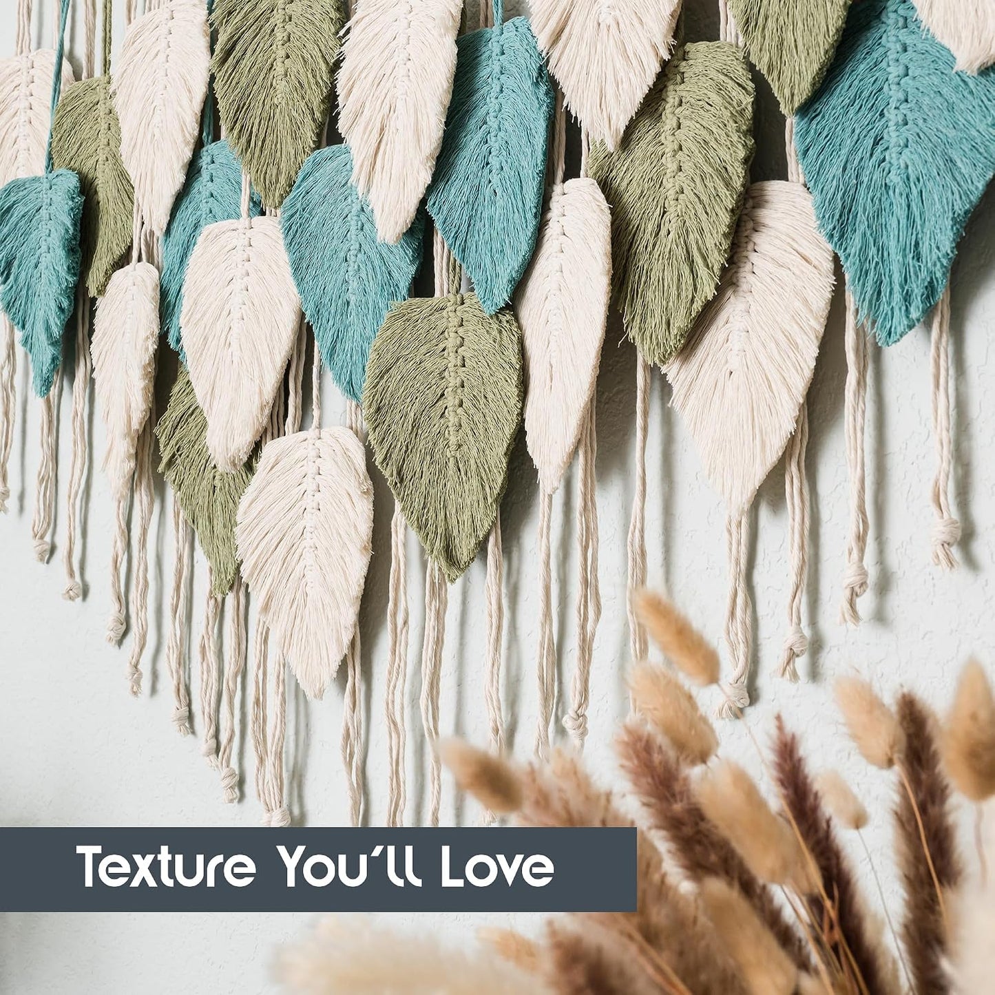 Large Macrame Wall Hanging Leaves / Sage Green, Green, Beige