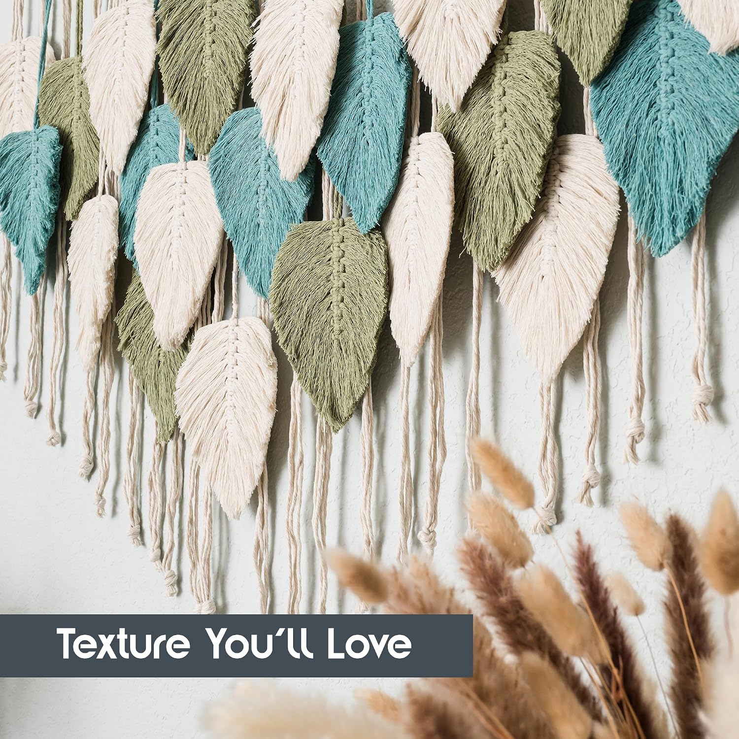 Large Macrame Wall Hanging Leaves / Sage Green, Green, Beige
