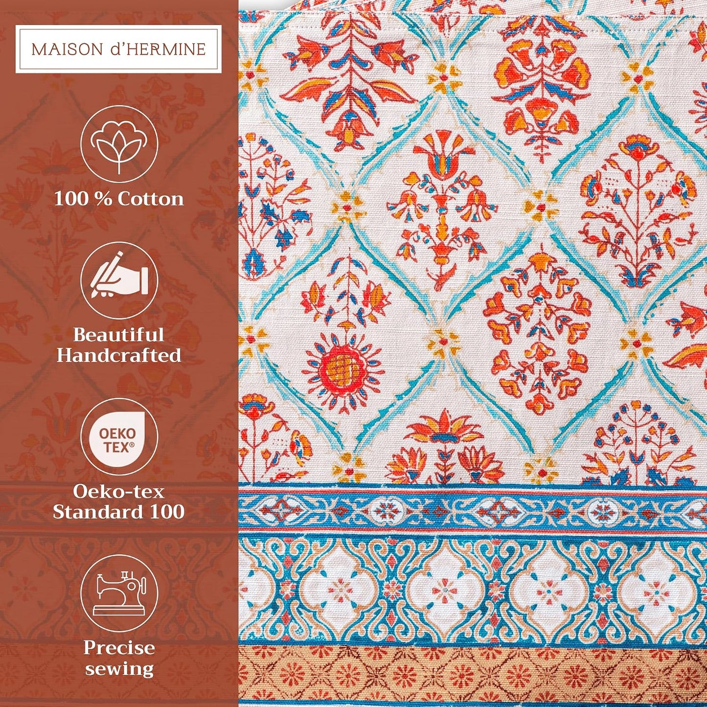 Maison d' Hermine Placemats Set of 4 Reusable 100% Cotton (13"x19") | Cloth Place Mats Washable Table Mats for Kitchen