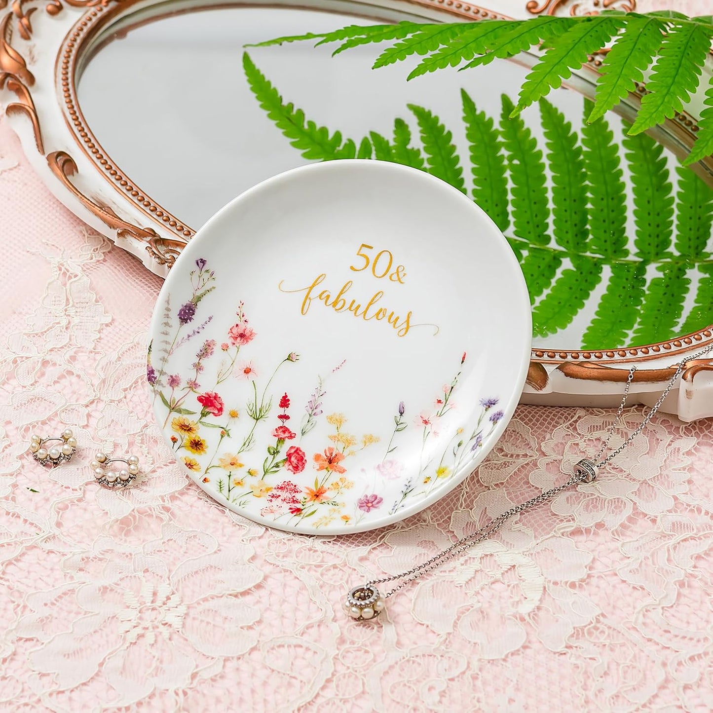 50 Fabulous Jewelry Ring Dish for Women 50th Birthday Gifts Idea for 50 Year / Birthday 50 Fabulous