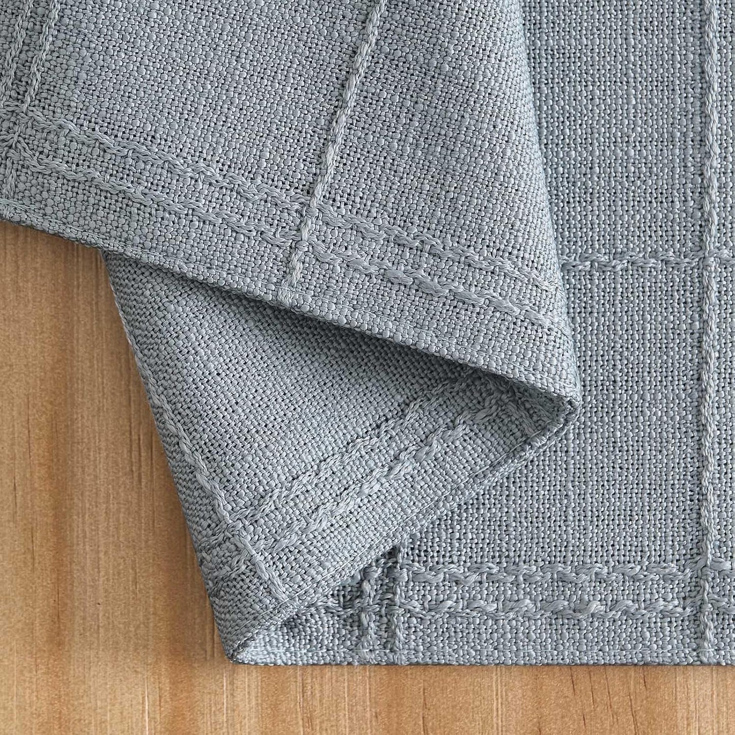 Linen Checked Farmhouse Placemats Set of 6, Chambray 13x19in | Double Layer, Reversible, Thick Textured Table Mats