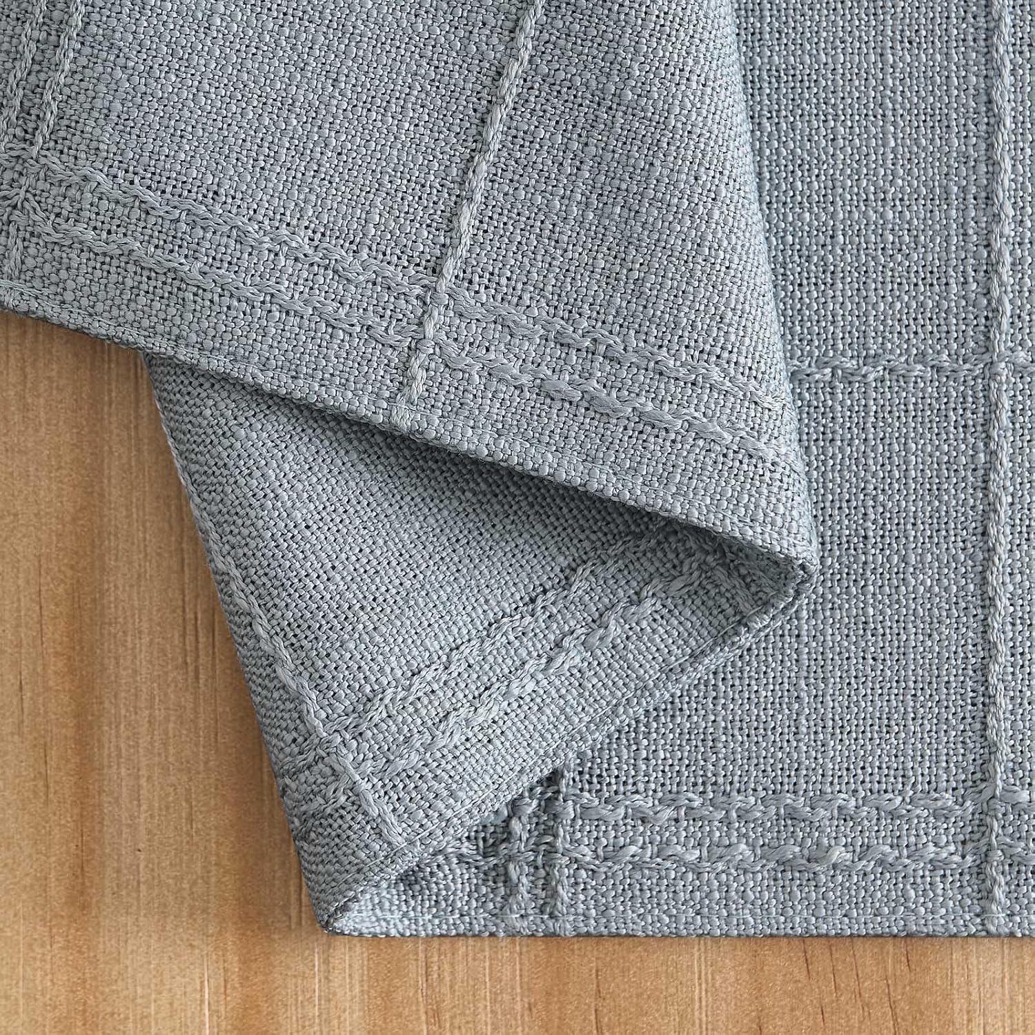Linen Checked Farmhouse Placemats Set of 6, Chambray 13x19in | Double Layer, Reversible, Thick Textured Table Mats