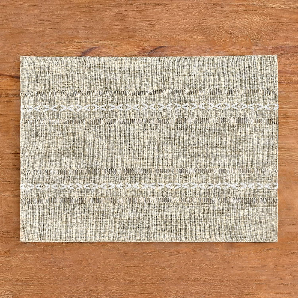 Wracra Cotton Linen Place Mats, Coffee Embroidered Placemats Set of 8 | Placemats 12 x 18 Inch; Cotton Linen Woven