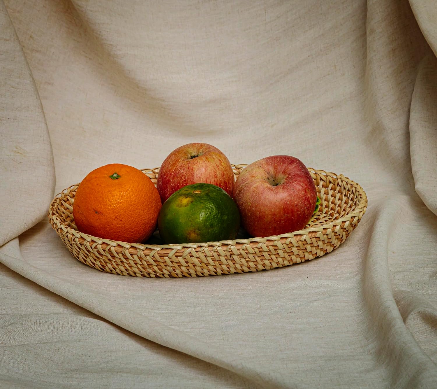 Rattan Bread Basket for Serving " Oval Wicker Fruit Tray Handmade Small / 12 x 8 x 2 / Natural