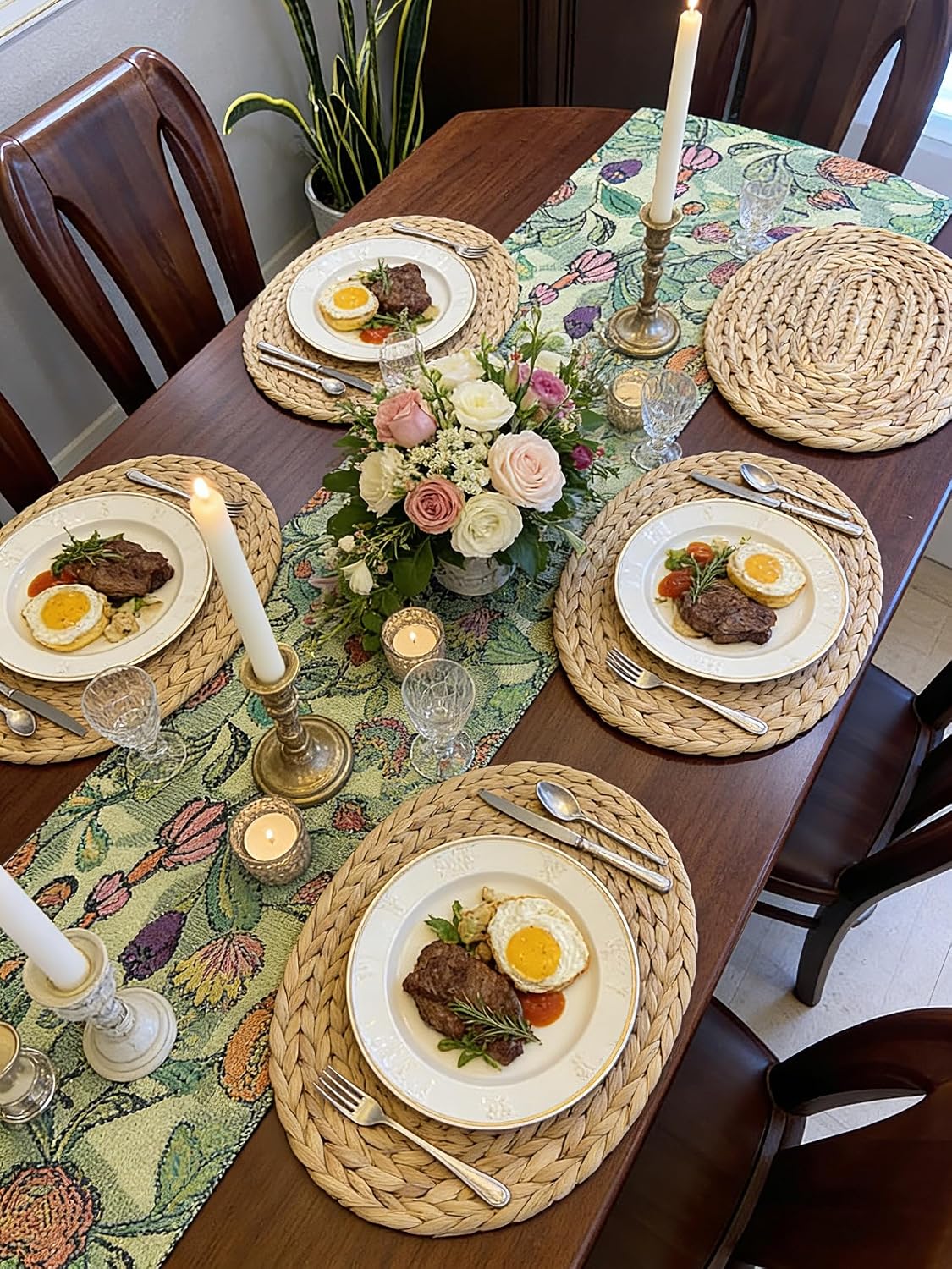 Natural Water Hyacinth Woven Placemats Set of 6, Straw Braided Rattan Placemats, Oval Woven Placemats, 12x16 Inches