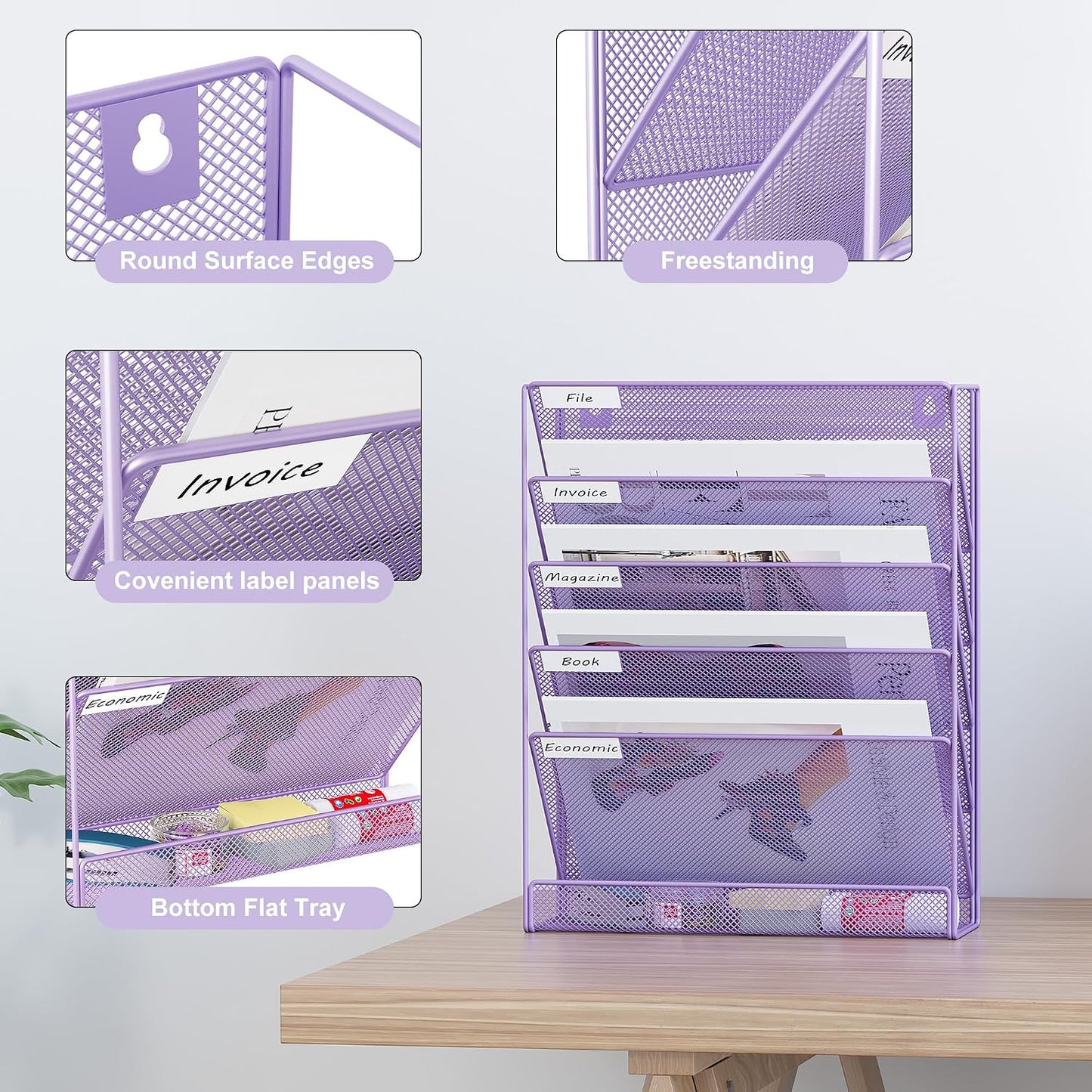 EasyPAG 5 Tier Wall File Holder, Mesh Hanging Folder Organizer with Classify Label, Versatile Desk File Holder
