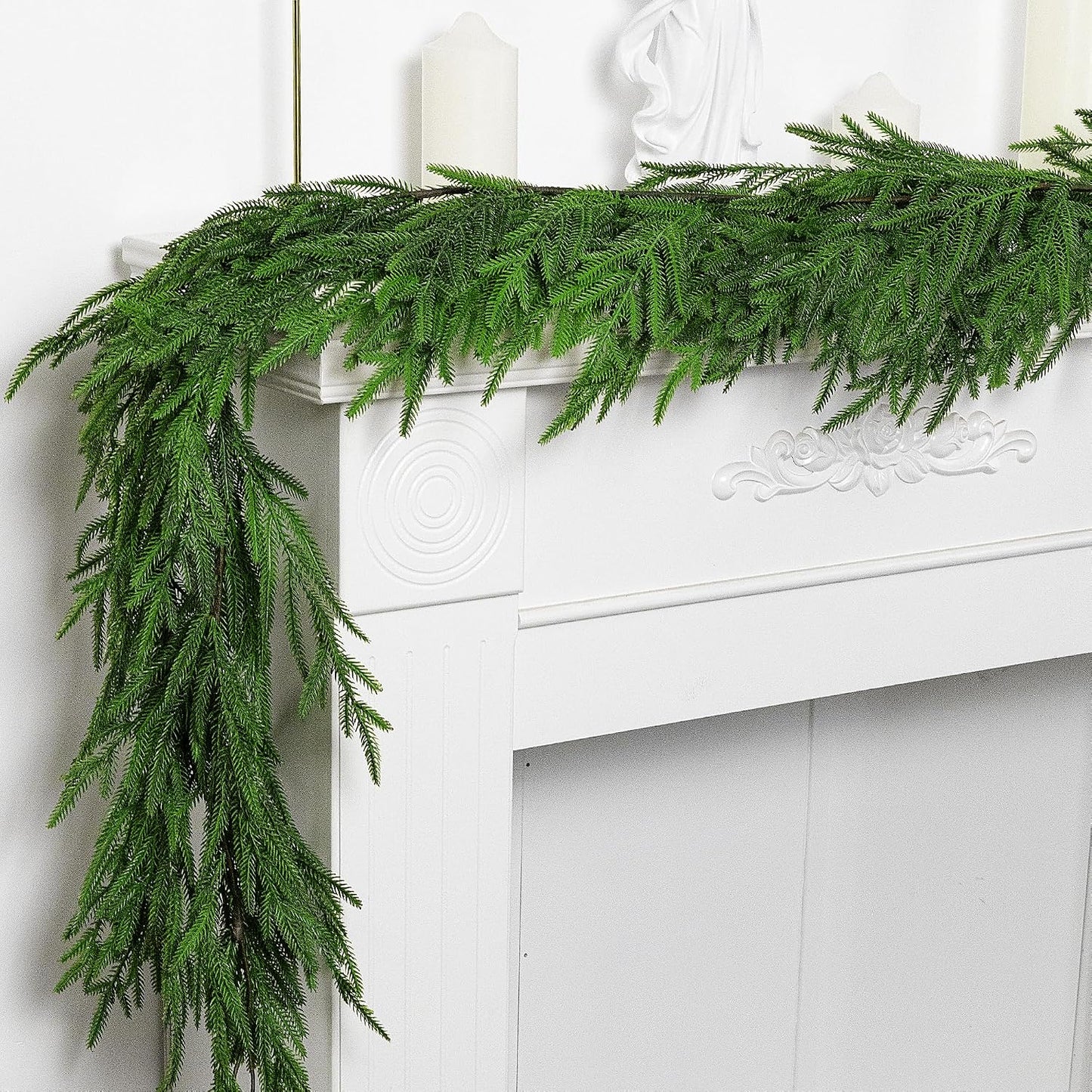 Watayo 2 Pcs Christmas Norfolk Pine Garland, 6 Ft Dense Real Touch Pine Garland Ornament, Realistic Artificial Pines