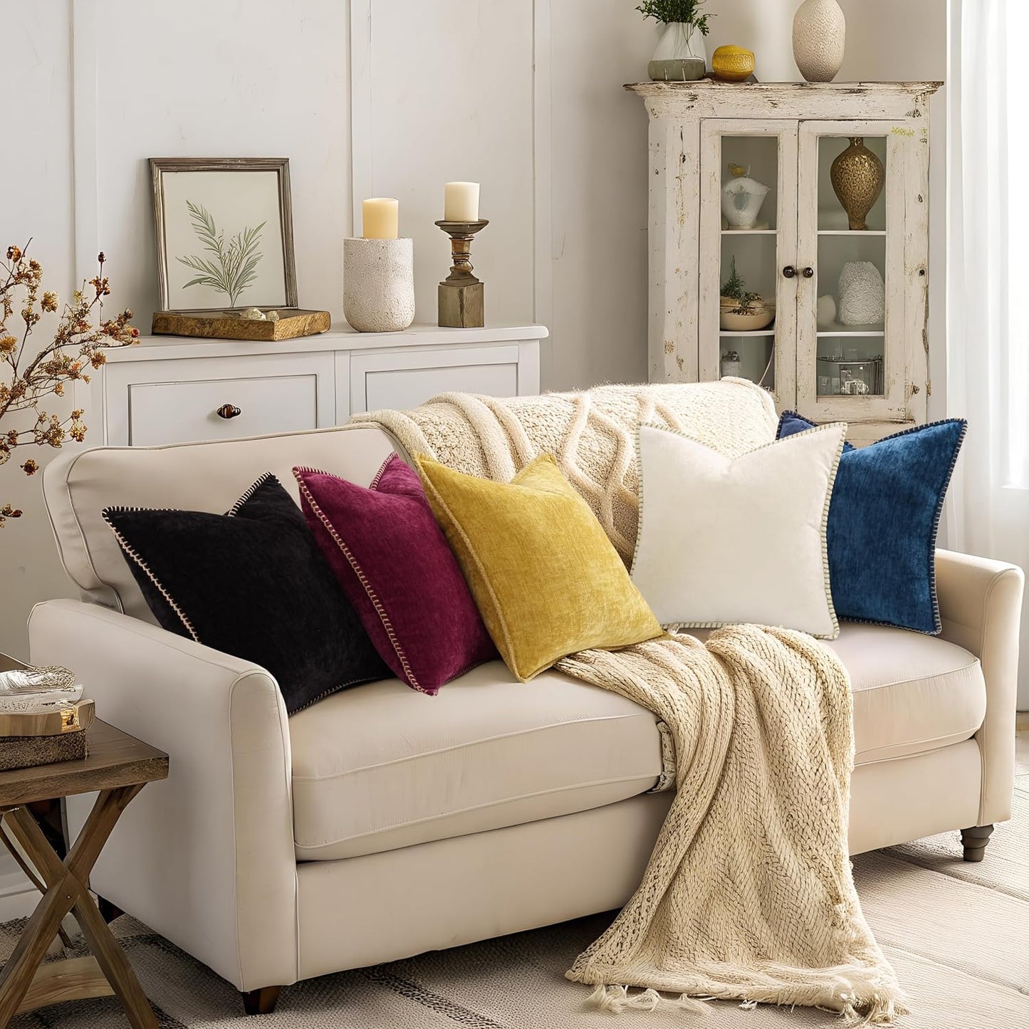 Fall Chenille Soft Throw Pillow Covers / Black / 20 x 20 / Set of 2