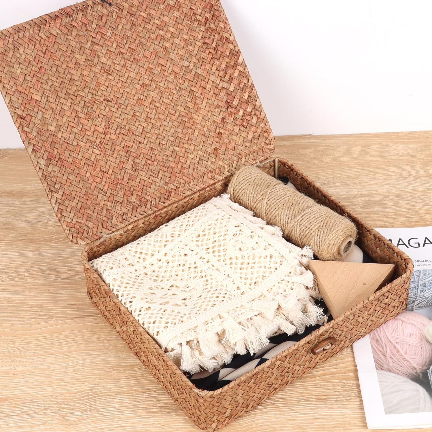 Flat Wicker Shelf Baskets / Coffee / Set of 2