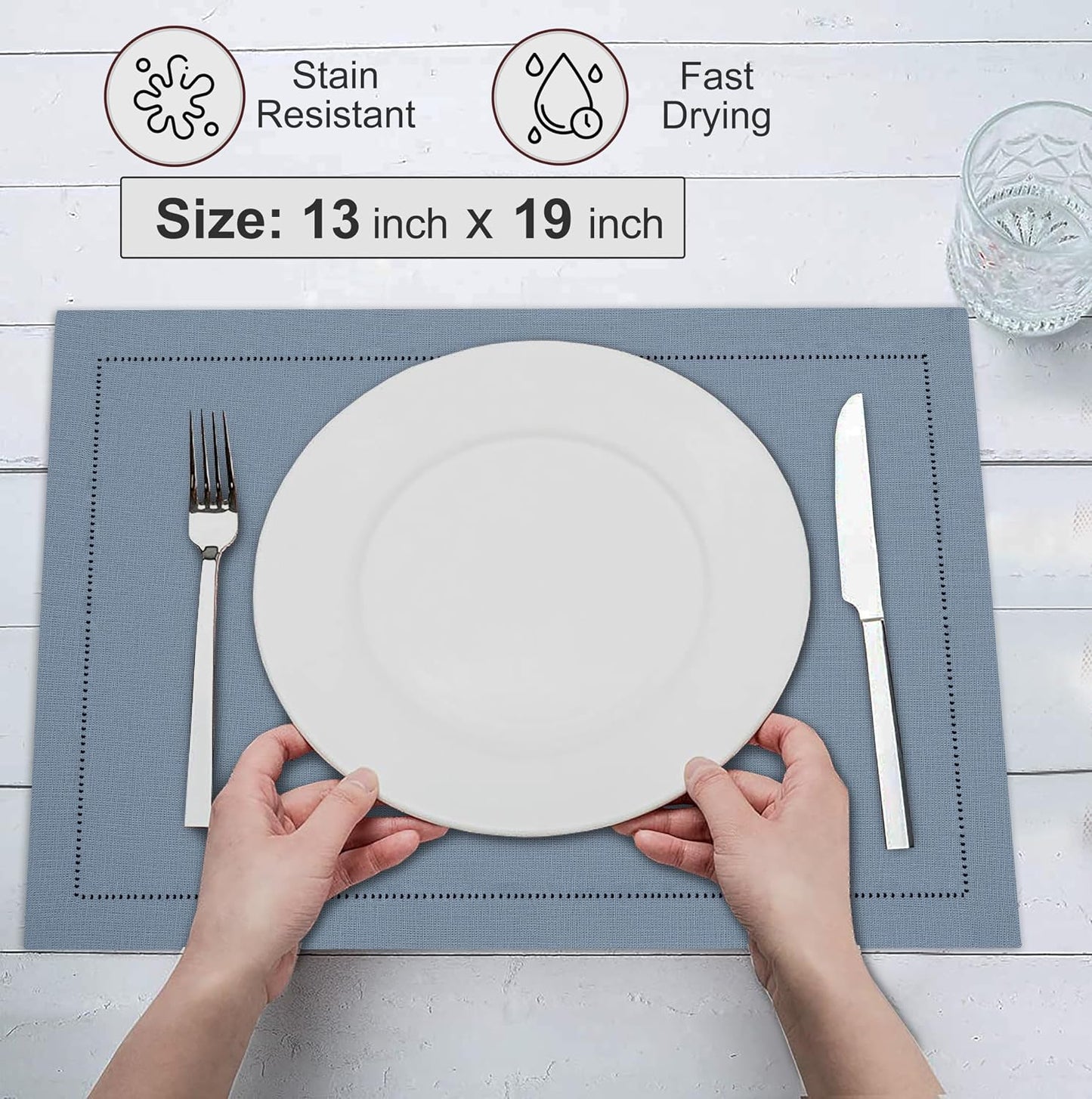 Ruvanti Placemats Set of 6, Linen Cotton Blend Place Mats, 13x19 – Grey | Heat, Stain resistant, Washable, Non-Slip