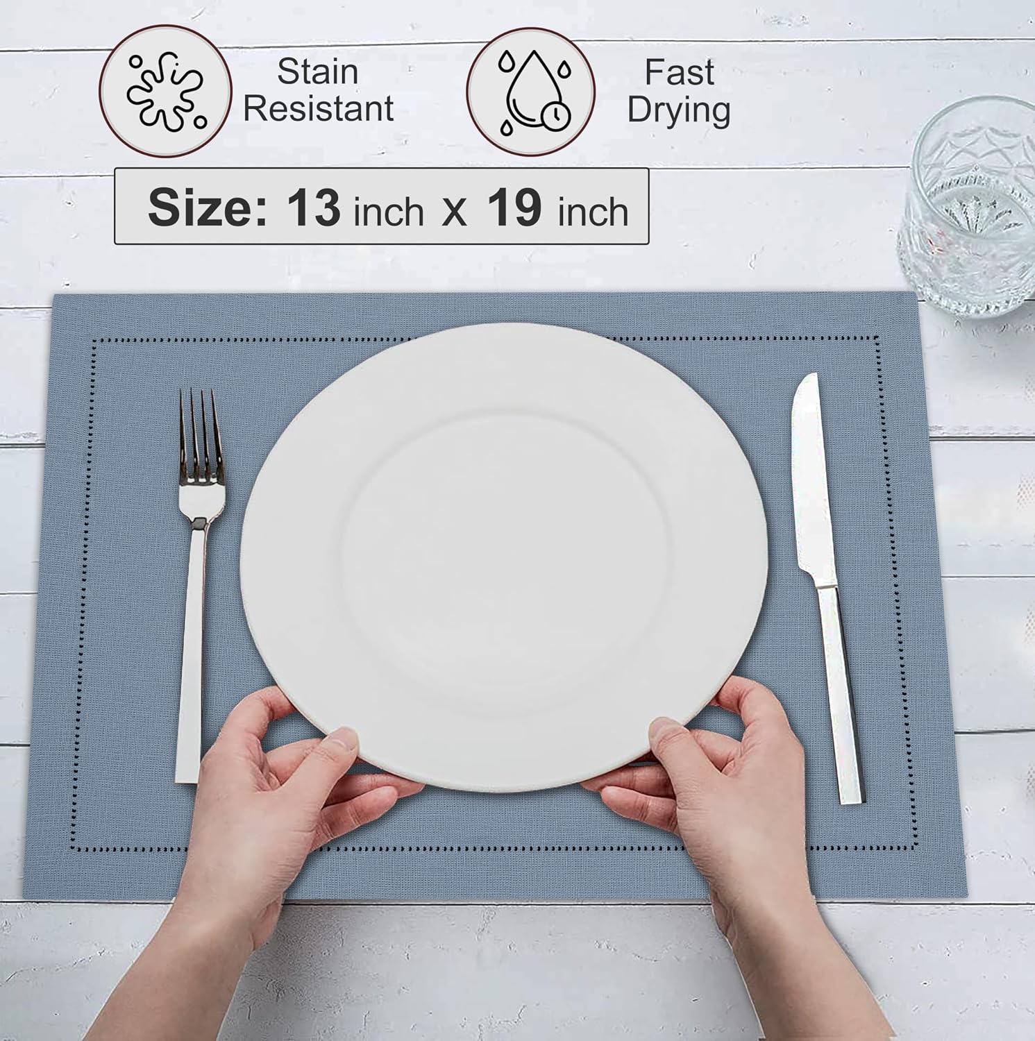 Ruvanti Placemats Set of 6, Linen Cotton Blend Place Mats, 13x19 – Grey | Heat, Stain resistant, Washable, Non-Slip