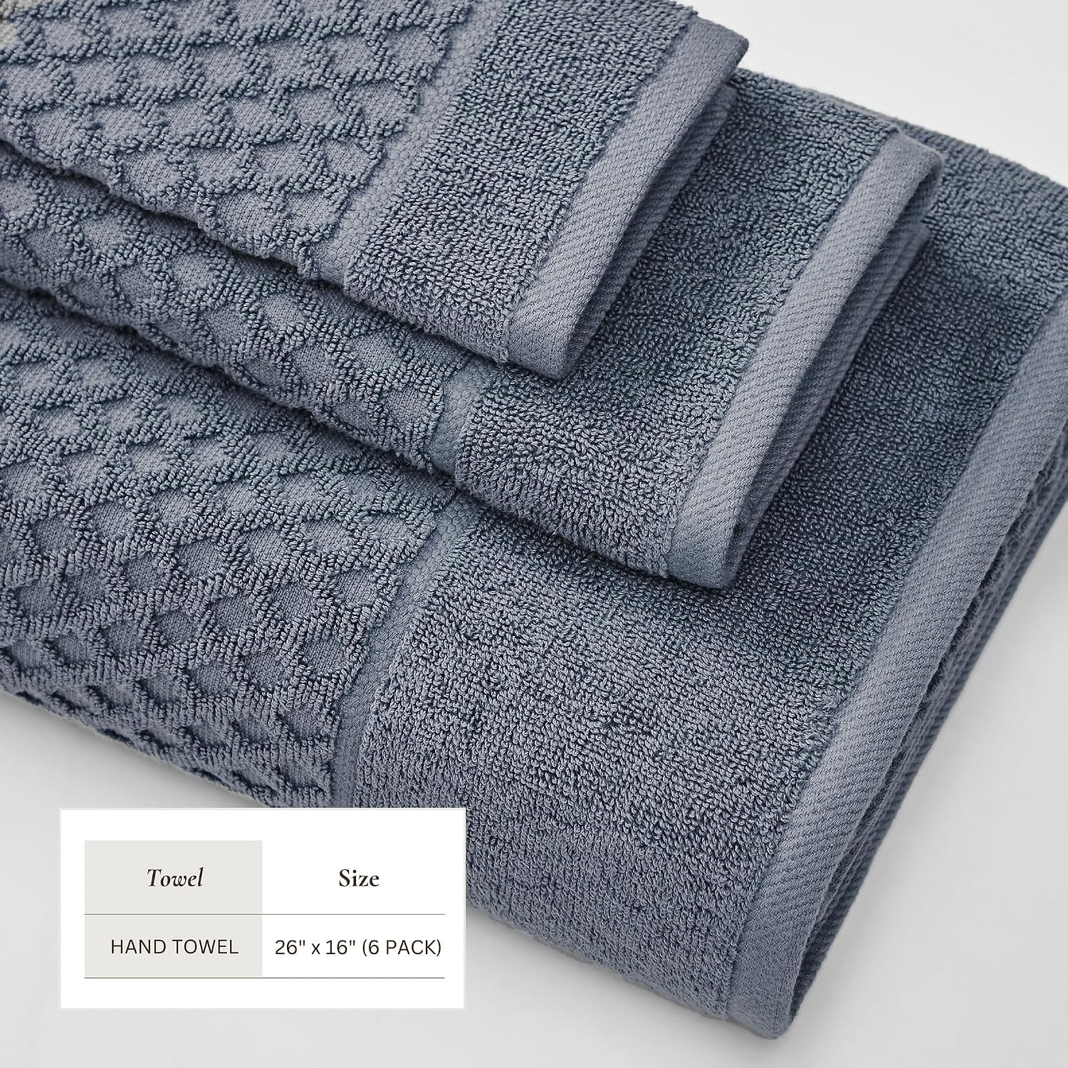 Great Bay Home Hand Towels - 100% Cotton 6 Pack 26x16 Hand Towel Set - Absorbent, Durable, Quick-Dry Towels for