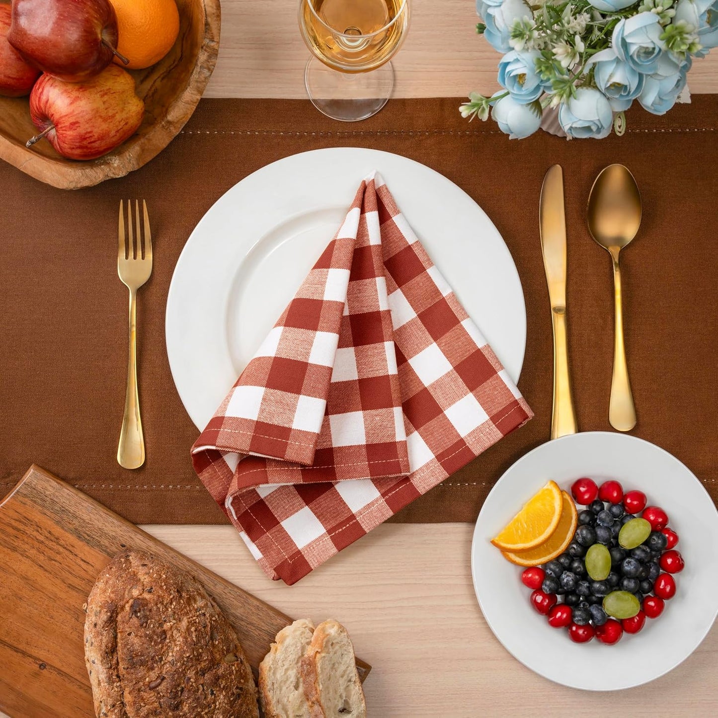 Blue Needles Gingham Buffalo Plaid Cloth Napkins 100% Cotton Set of 12 Dinner Table Napkins 18x18 inch Soft, Reusable