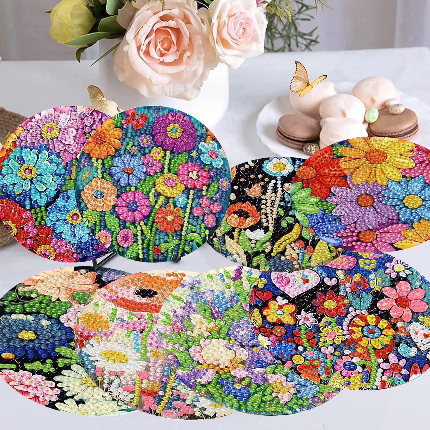 Holder Cork Pads / Colorful Flowers / Set of 8