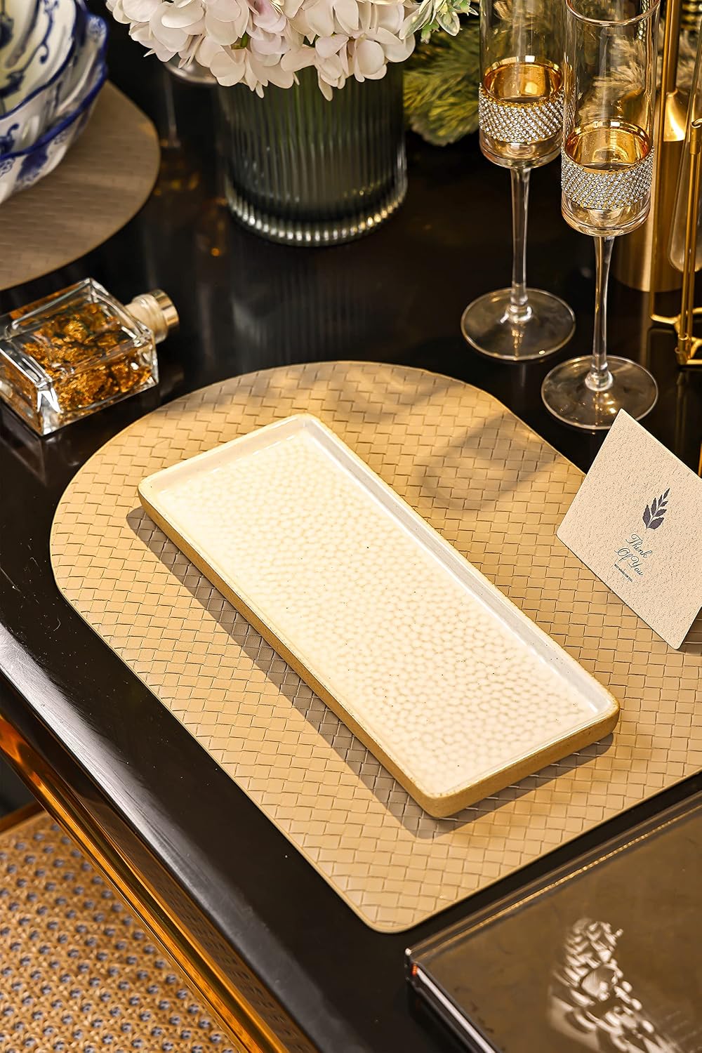 Vanity Tray / Rectangular Candle & Perfume Holder Organizer / White / 12 x 4.7 x 0.5