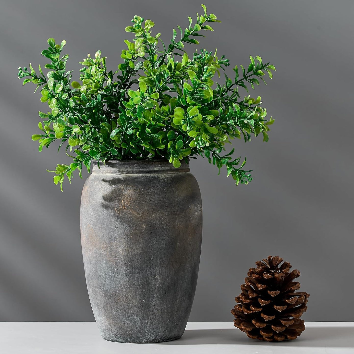 Ceramic Terracotta Rustic Vase Home Decor Farmhouse Decorative Vase / Black Bronze- 8.2 / 8.2 Inch