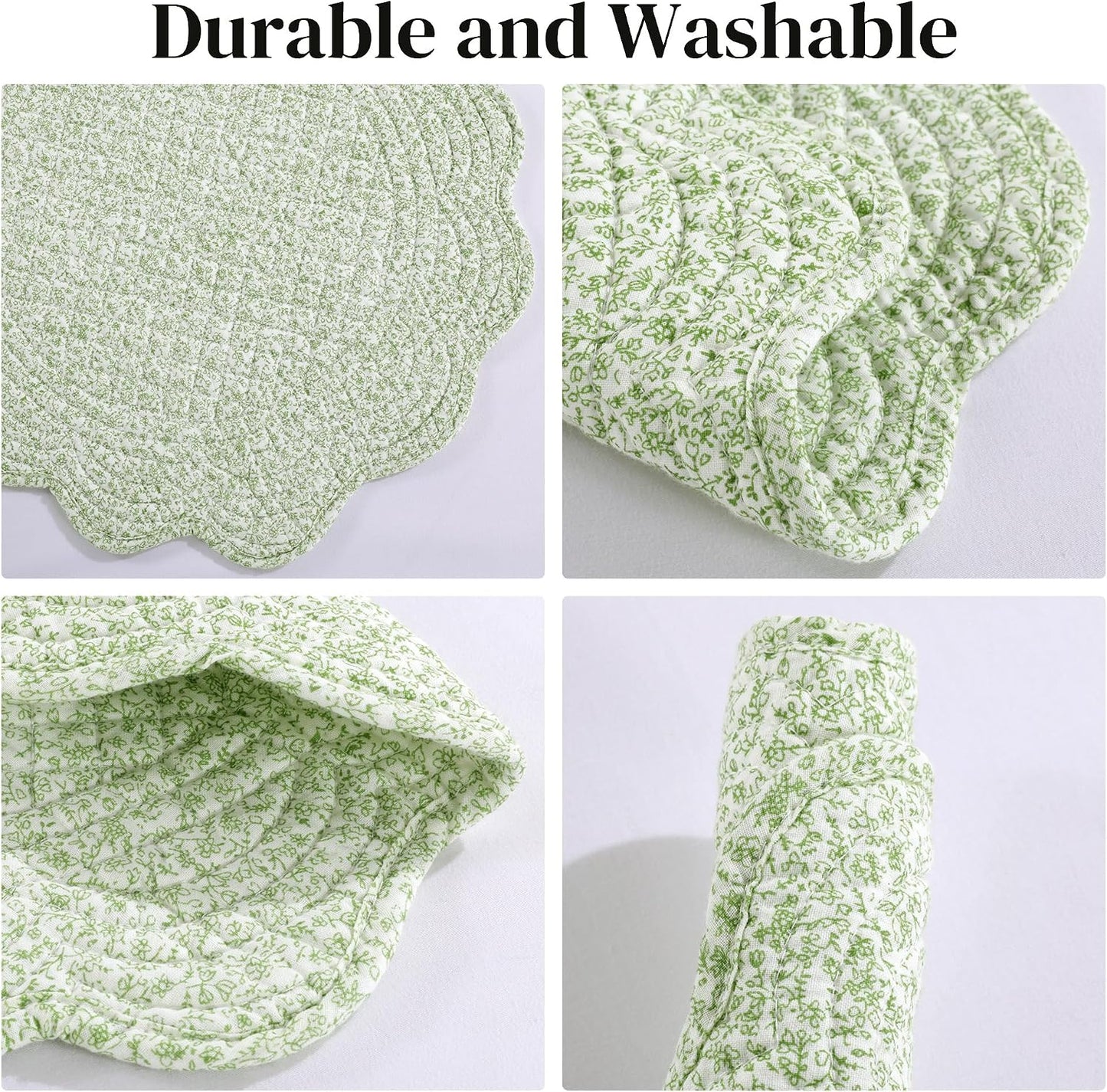 HOMBYS Quilted Placemats Set of 6 Washable Round Placemats for Kitchen Table-100% Cotton Fabric 14 Inch Round Table