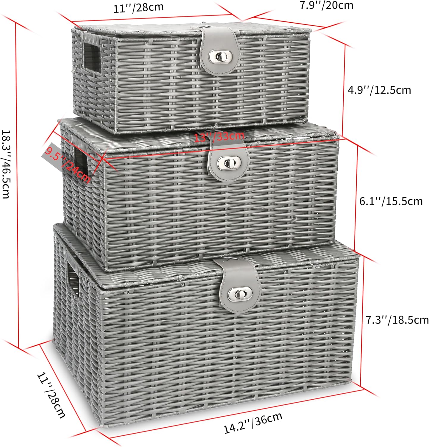Woven Basket / Wicker Storage Baskets / Grey / Set of 3