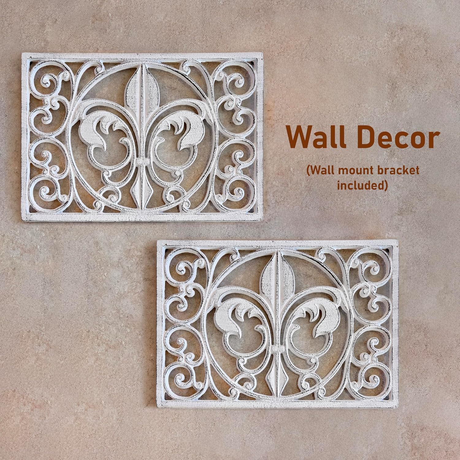 Lulu Decor, Cast Iron 13" x 9" Rectangle Fleur de lis Trivet Set of 2 pcs, for Hot Dishes or Pots - Durable Kitchen Mat