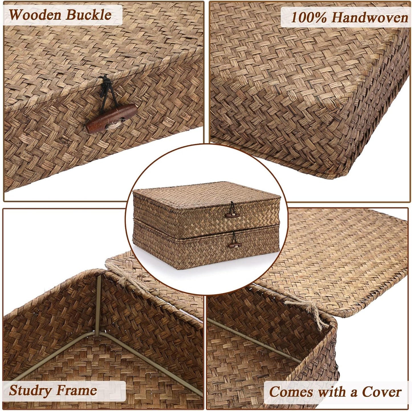 Woven Wicker Basket Bins / Large,2-pack / Coffee / Set of 2