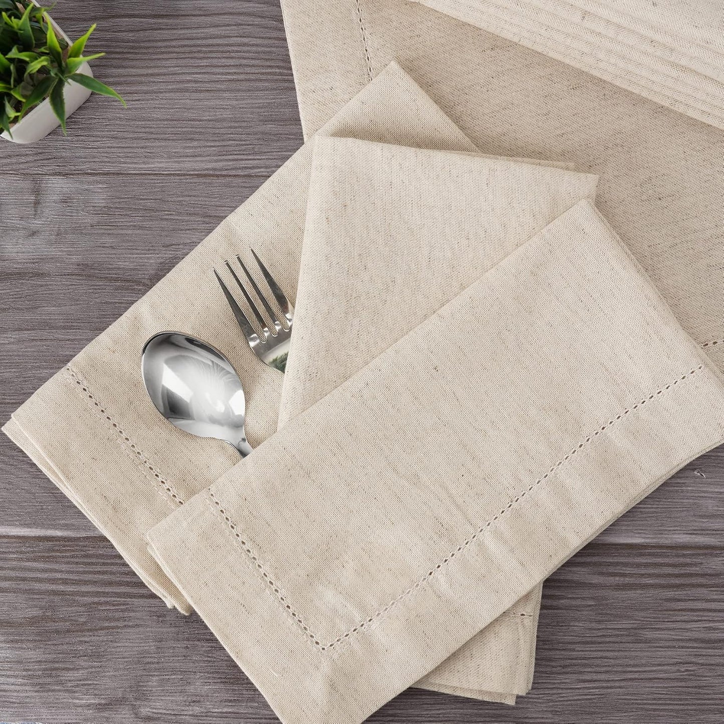 SweetNeedle - (Pack of 12) - Linen Flax Napkins with Hemstitched Handmade Designer Dinner Cloth Napkins 20x20 in in