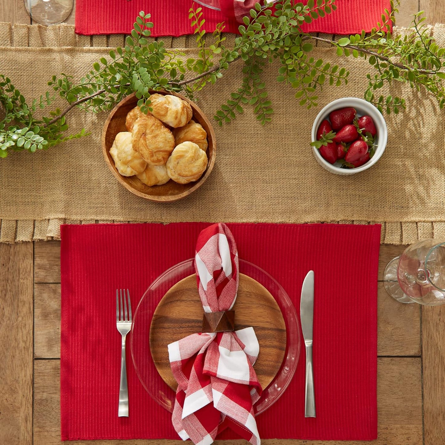 DII Basic Everyday Ribbed Tabletop 100% Cotton, Placemat Set, 13x19, Tango Red, 6 Piece