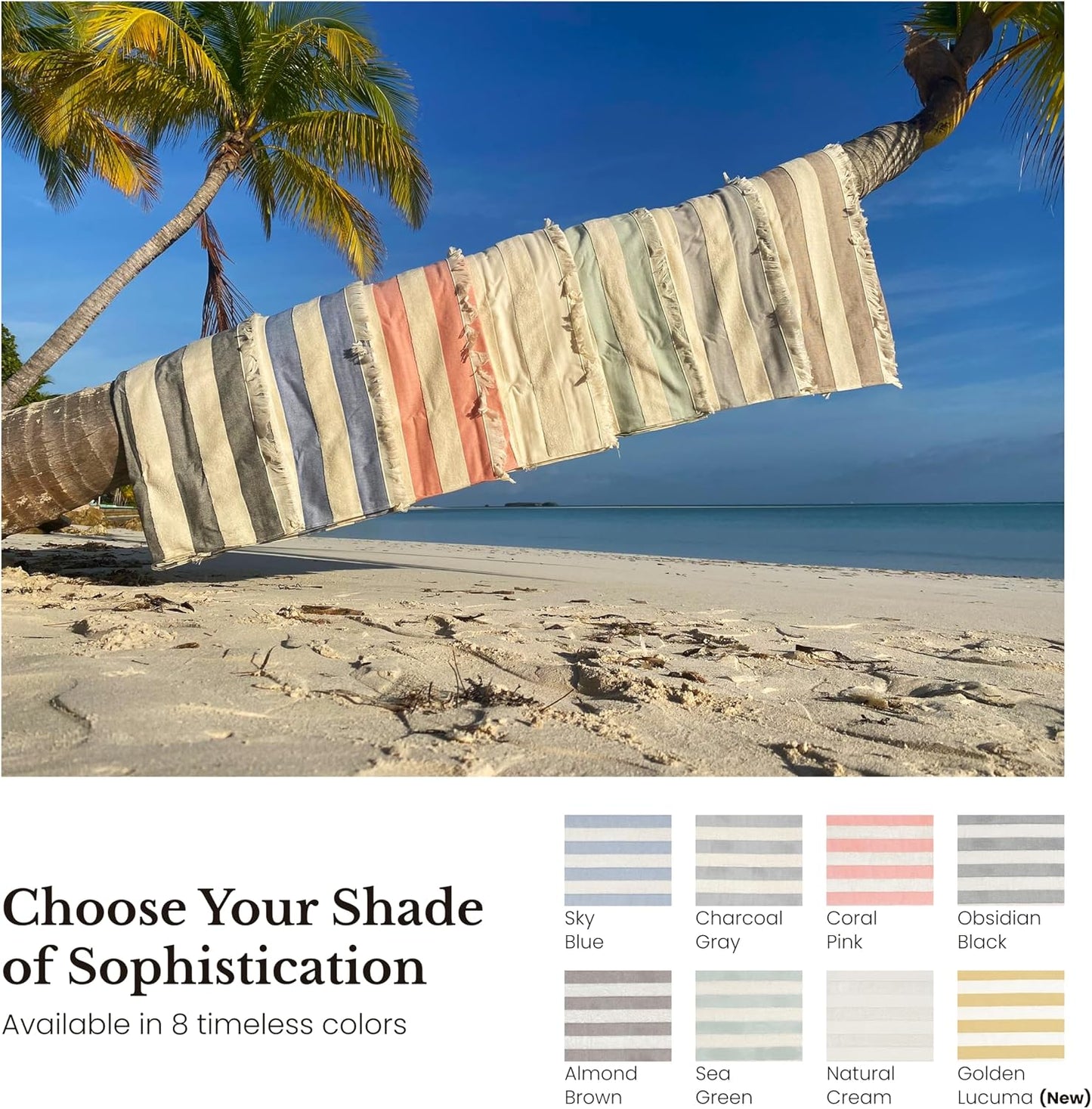 Turkish Beach Towel, 100% Organic Cotton, XL, Portable, Sky Blue, 4-Pack | Oeko-Tex Certified, No Harsh Chemicals