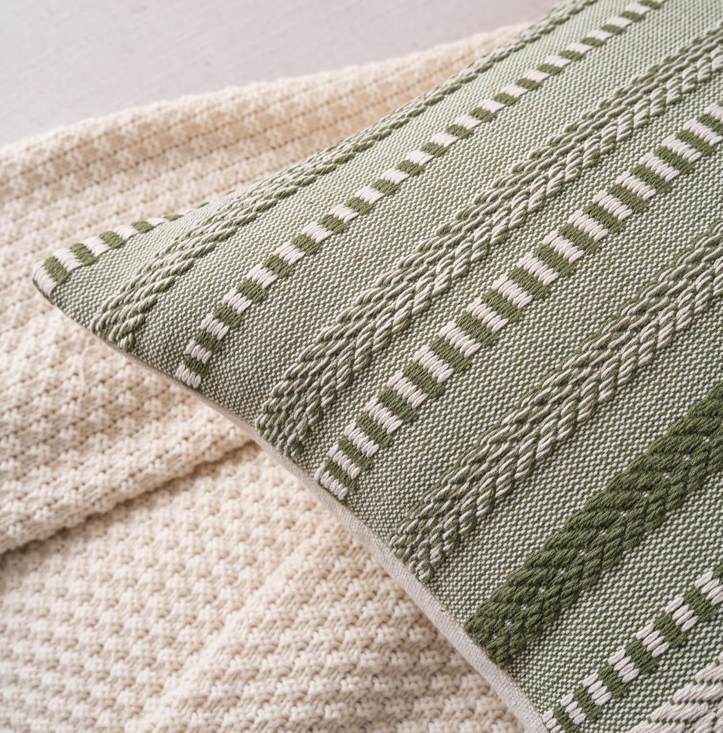 Boho Throw Pillow Covers / Green / 18 x 18 / Set of 2
