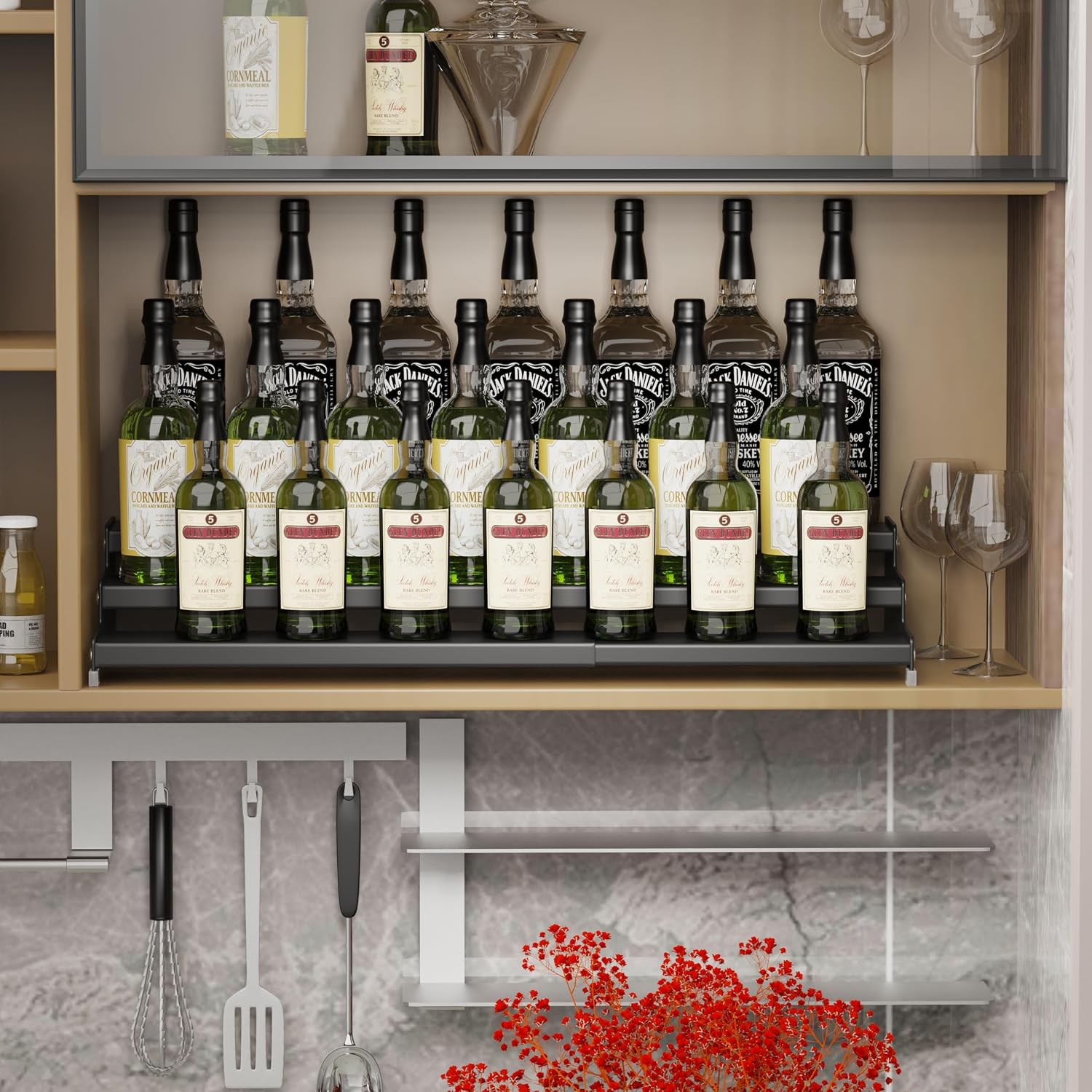 Expandable Spice Rack Storge organizer with 3-Tier step shelf for cabinet,seasoning racks organizion.Great for Kitchen