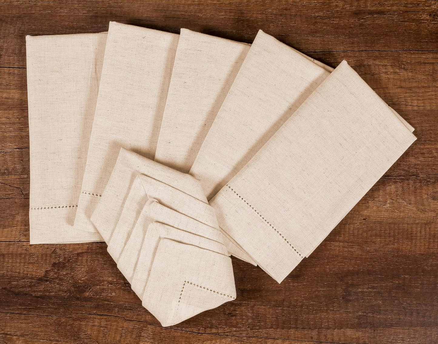 Lightnpro Flax Linen Napkins Set of 12 – Hemstitched Dinner Cloth Napkins, Washable and Reusable Natural Flax Napkins