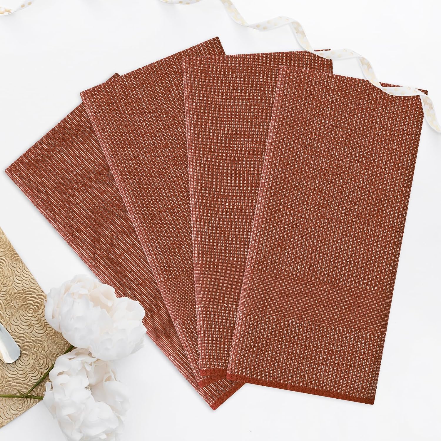 Homaxy 380 GSM Cotton Premium Kitchen Towels 6 Pack, 18"x 28", Rust | Flat and Terry Dish Towels, Highly Absorbent Tea