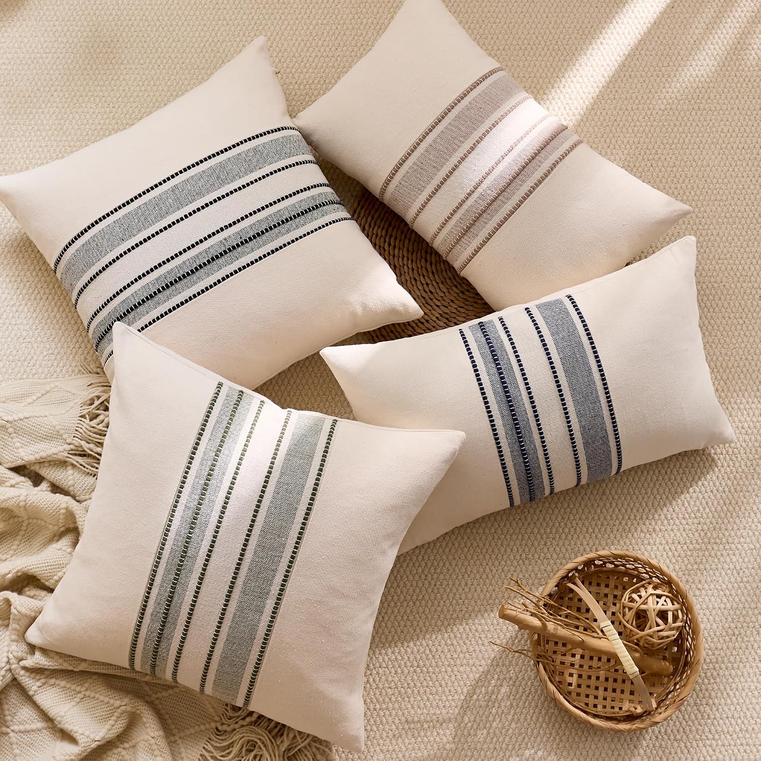 Boho Decorative Cushion Covers / 18 x 18 / Style 1- Beige / Set of 2
