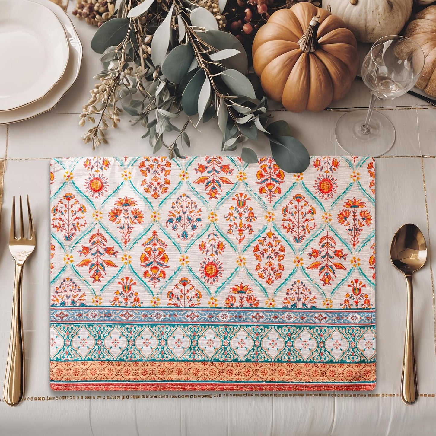 Maison d' Hermine Placemats Set of 4 Reusable 100% Cotton (13"x19") | Cloth Place Mats Washable Table Mats for Kitchen