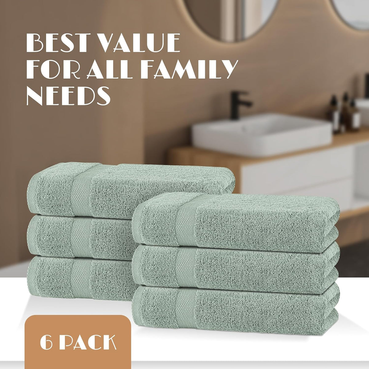 White Classic Wealuxe Green Bath Towels 24x50 Inch, Cotton Towel Set for Bathroom, Hotel, Gym, Spa, Soft Extra