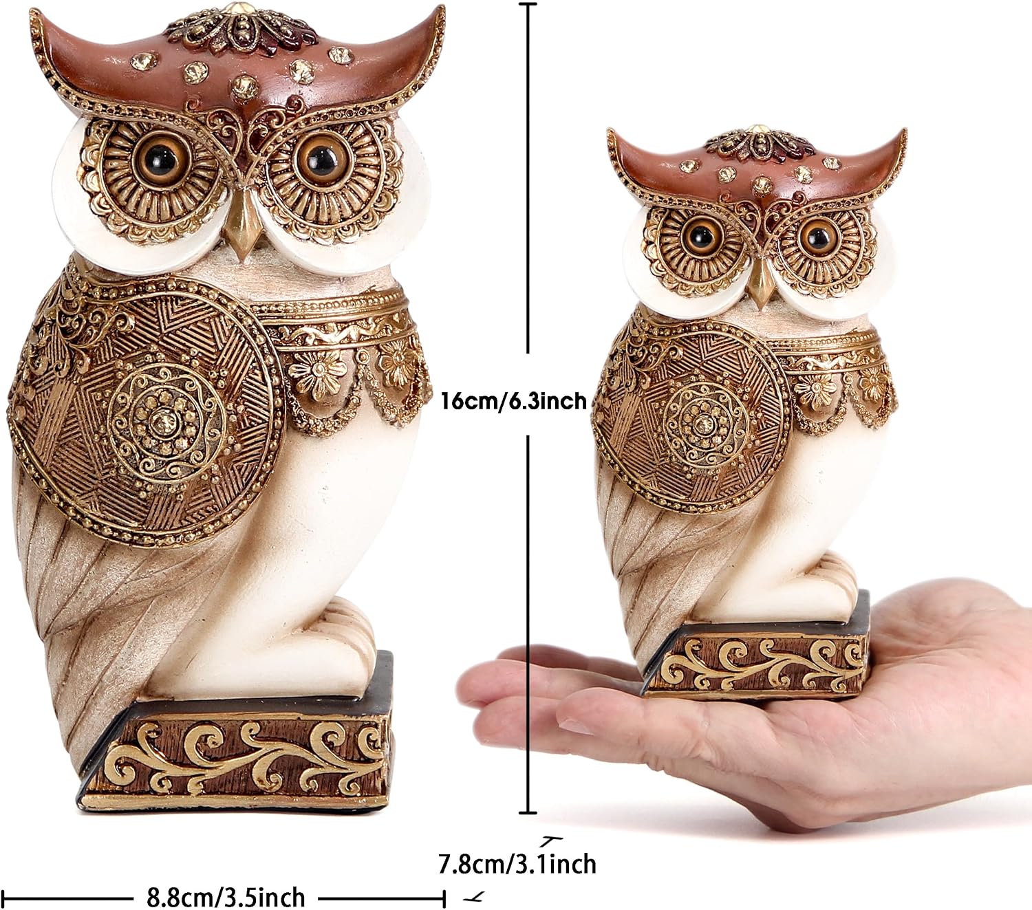 Owl Statue / Shelf Bookshelf Table Office Living Room Decor Owl Figurine / Beige