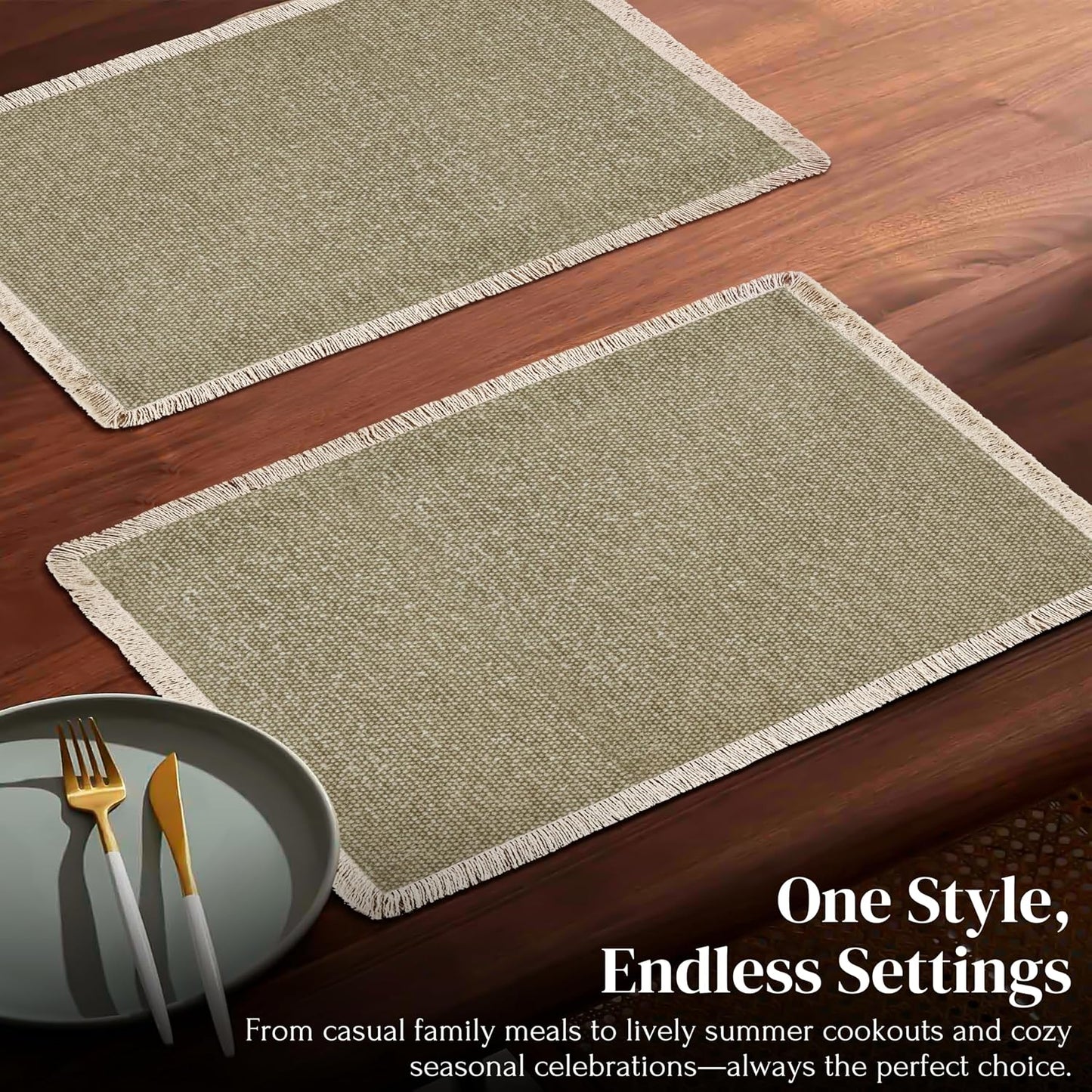 Hausattire Cotton Frayed Placemats Set of 6 Dining Table 13x19 Inch | Farmhouse Boho Washable Easter Placemat for