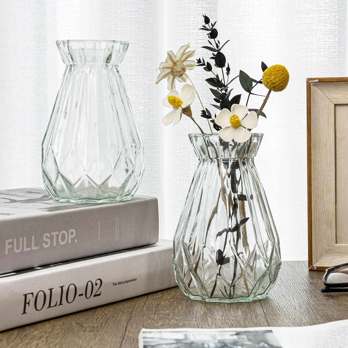 Mini Diamond-Faceted Glass Bud Vases / Clear / Set of 6