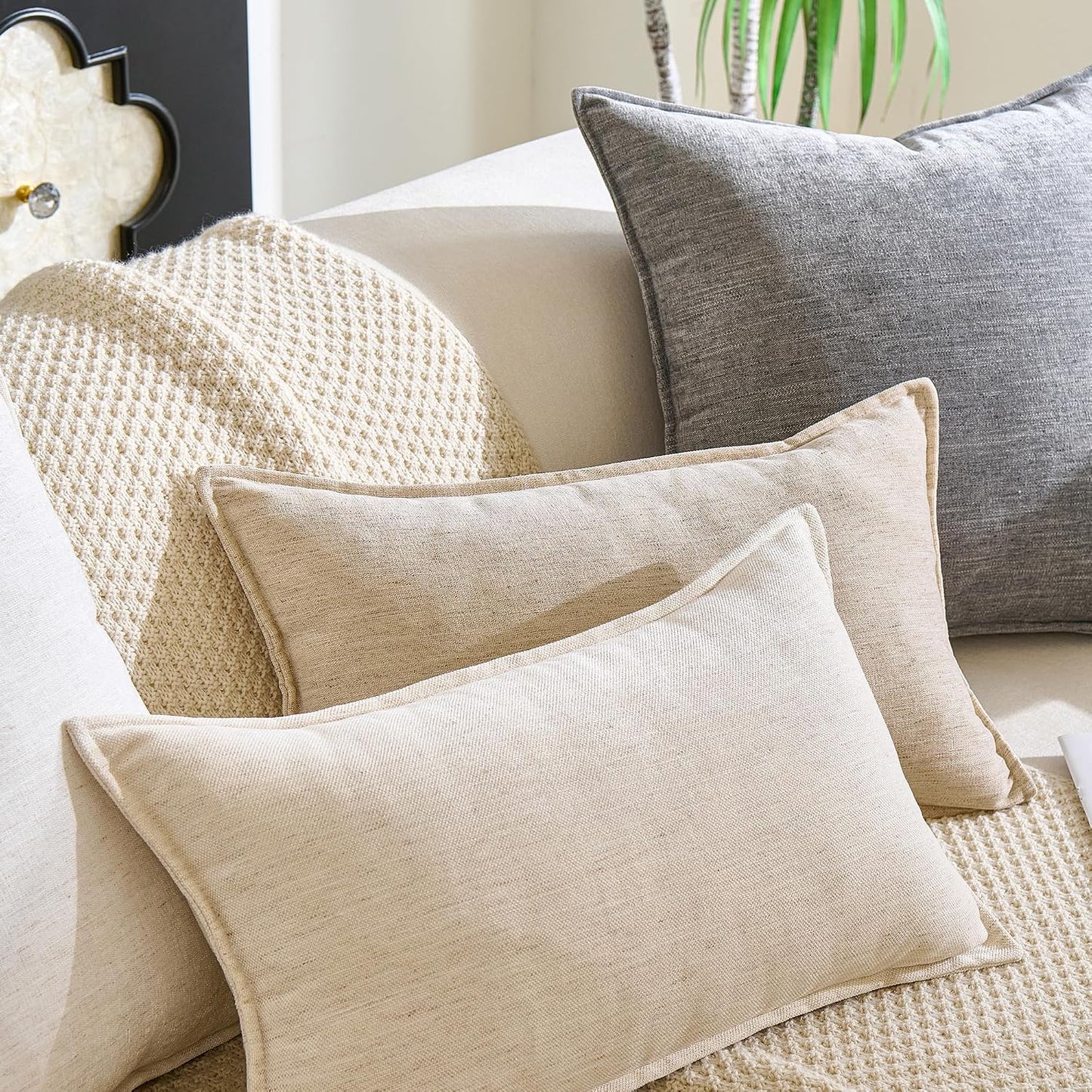 Farmhouse Decorative Pillow / Cream White / 20 x 12 / Set of 2