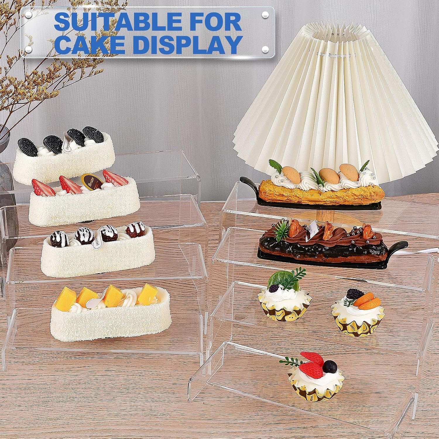 Aheroi Acrylic Risers Display Stands, Acrylic Stands for Display 16Pcs 4Set | Clear Risers Display Stands, Acrylic