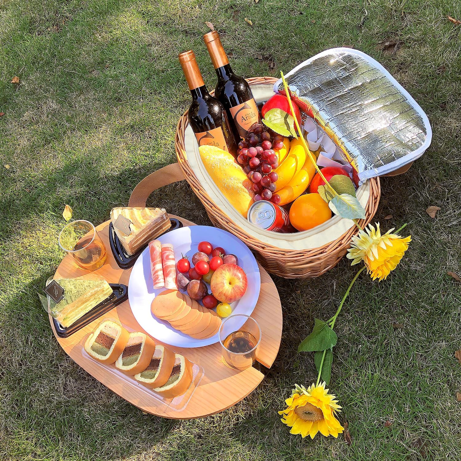 Wicker Picnic Basket Set for 2 / 2 Person / Green