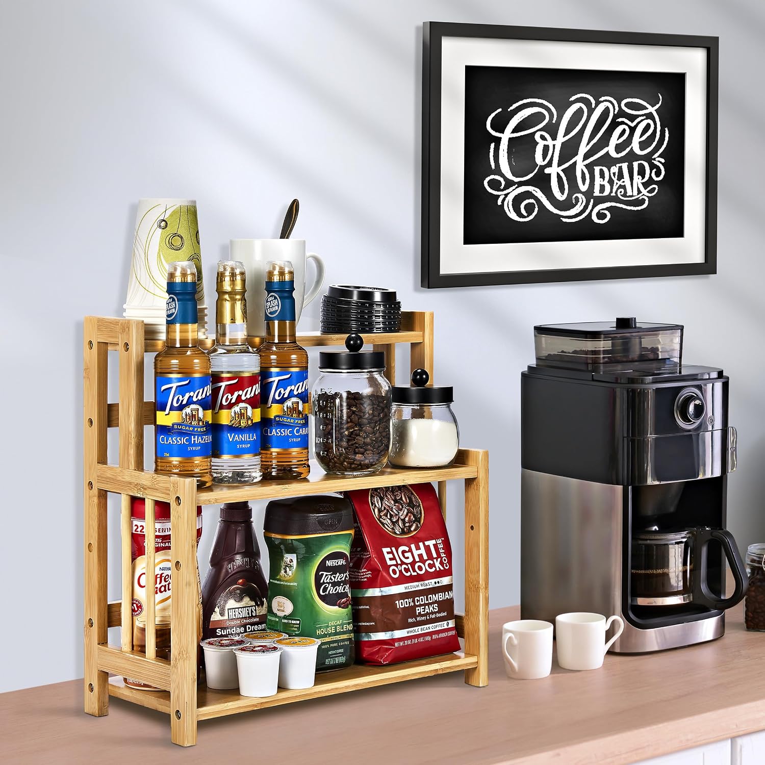 Sorbus Kitchen Countertop Organizer, 3-Tier Bamboo Storage Shelf Rack | Wooden counter display for spices, soap, skin