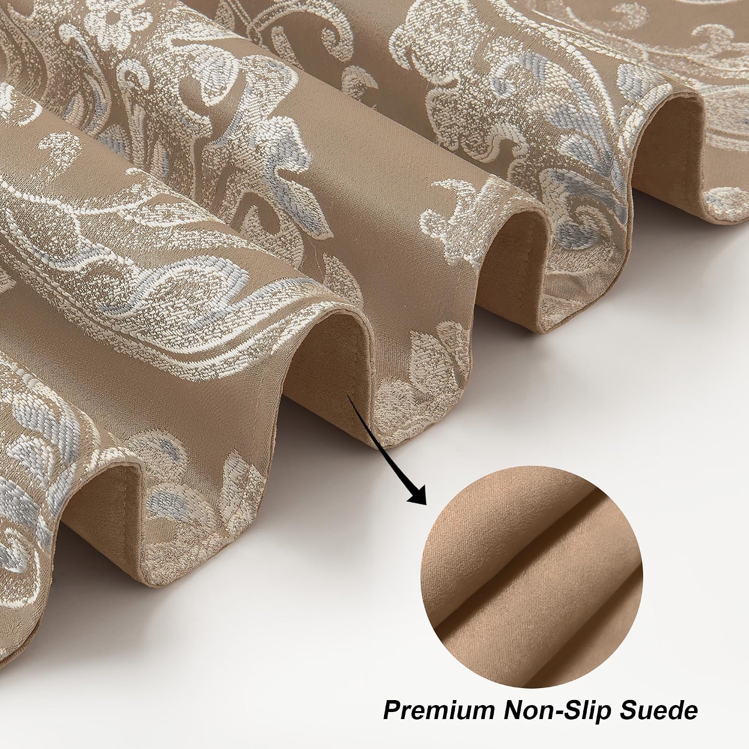 Loom and Mill Damask Floral Table Runner 72 Inches Long, Light Coffee | Luxury Jacquard Dining Table Runner with