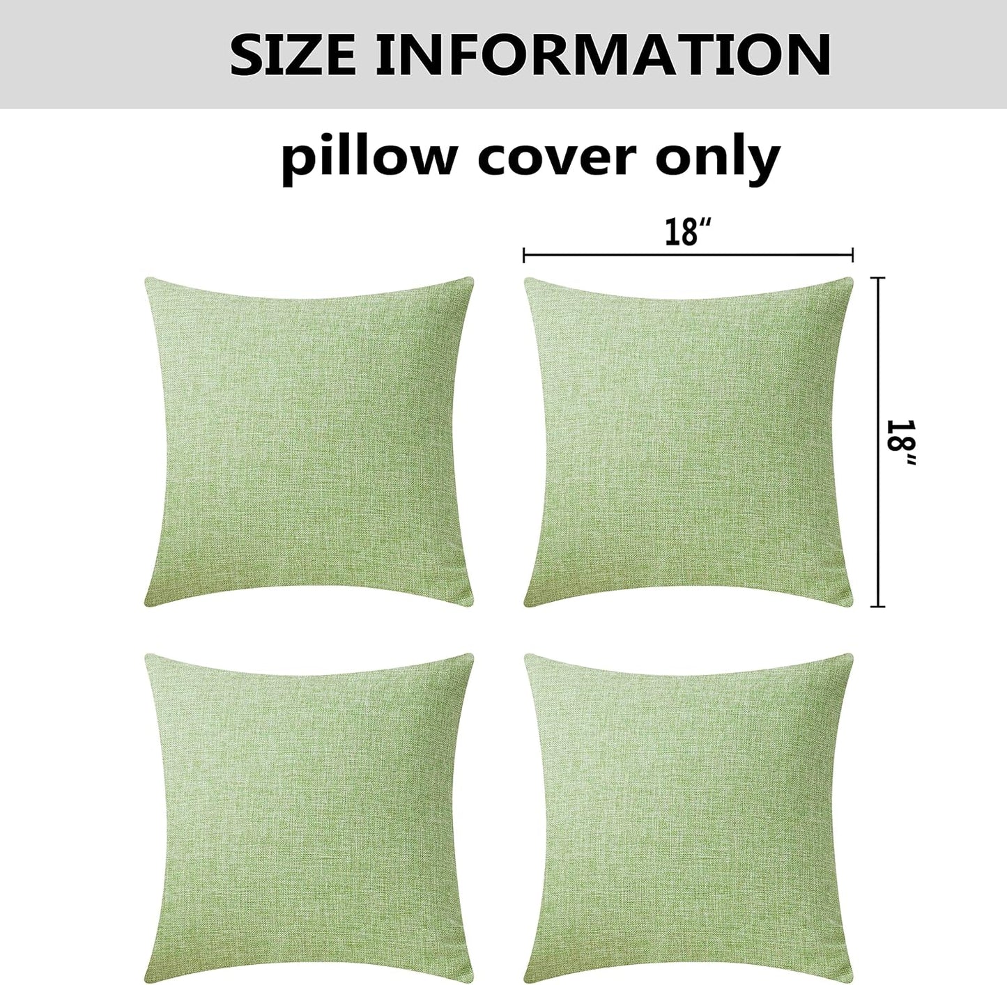 Pillow Covers Linen Textured Decorative Pillowcases for Bed Sage / 18 x 18 / Grass Green / Set of 4