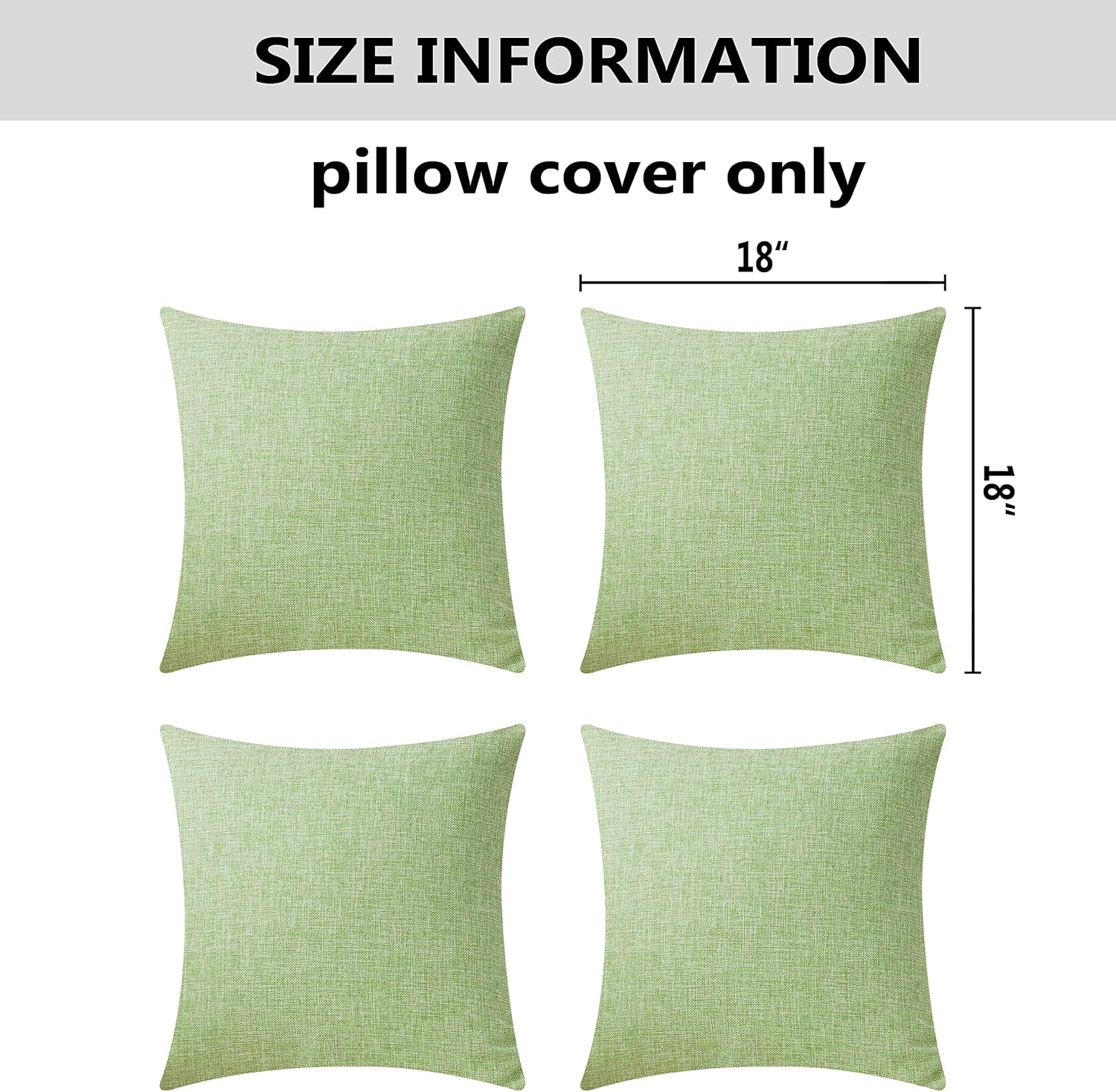 Pillow Covers Linen Textured Decorative Pillowcases for Bed Sage / 18 x 18 / Grass Green / Set of 4