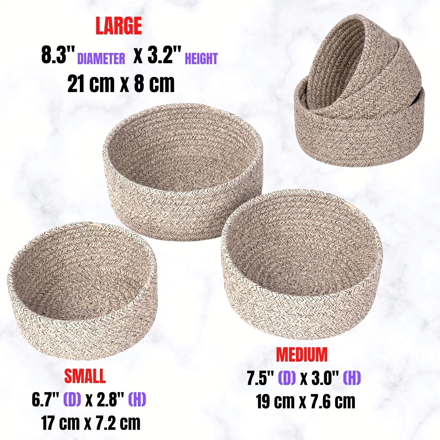 Small Catch All Basket / Light Brown / Set of 3